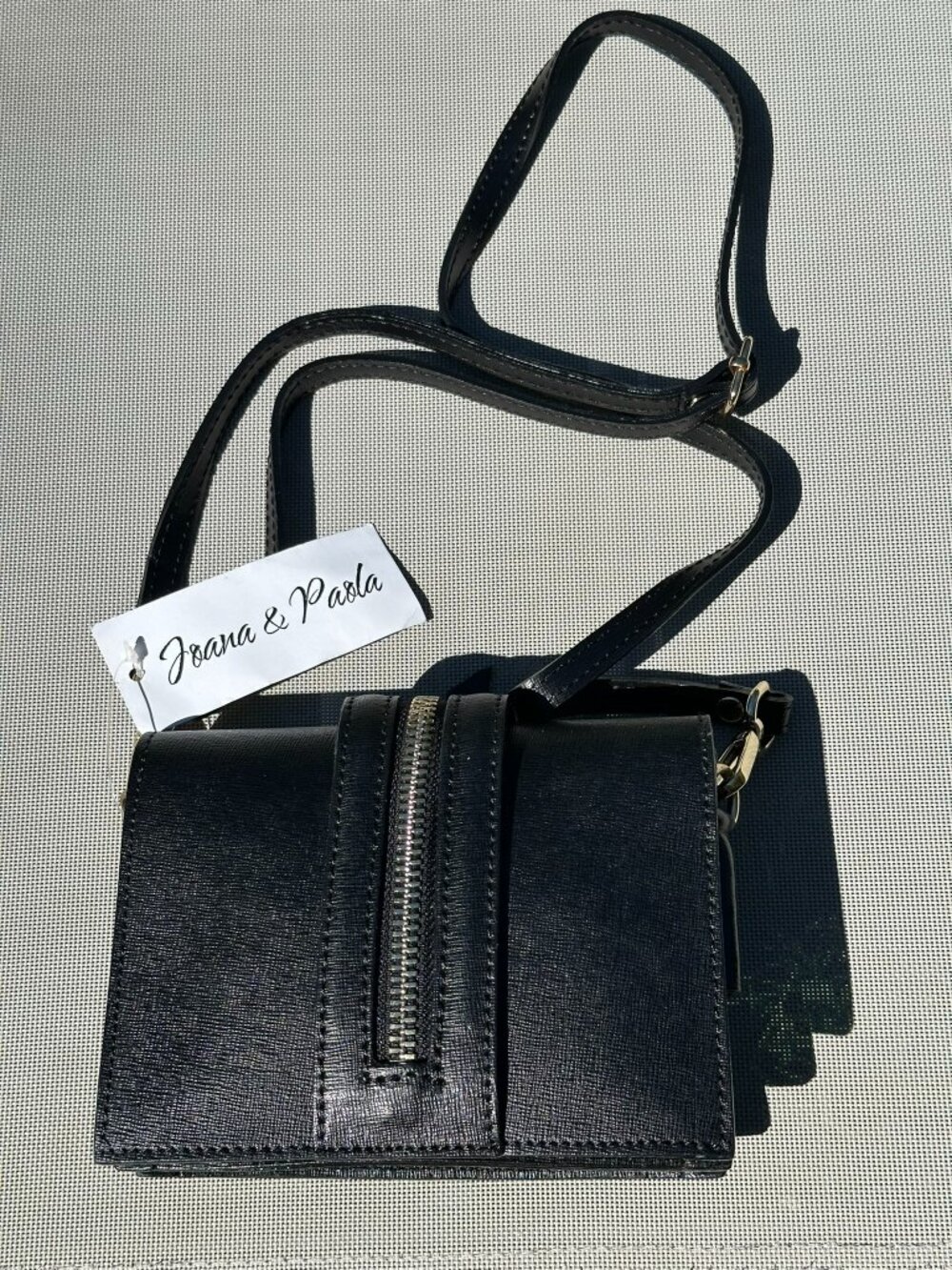 Joana & Paola Italian leather crossbody bag - zipper design - black and gold NWT